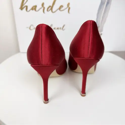 Manolo Blahnik NIB Wine Red 105mm Hangisi Satin Pumps Size 37.5