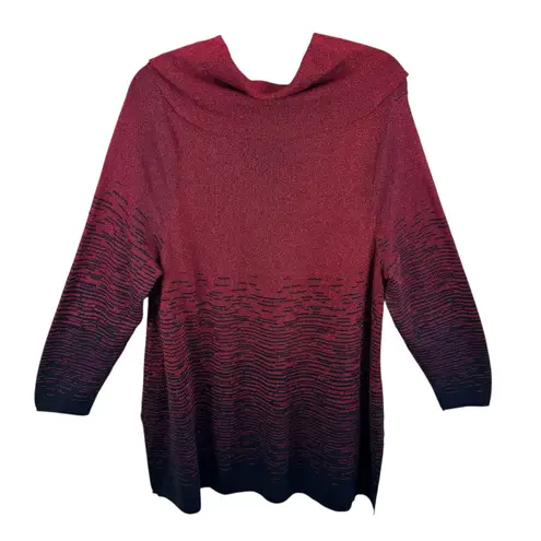 Catherines Red Black Ombre Shimmery Cowl Neck Pullover Tunic Sweater Size 2X