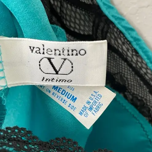 Valentino Garavani Vintage Valentino Intimo Emerald Teal Camisole Black Lace Trim Size Medium