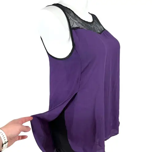 Mossimo Womens Blouse Top Flyaway Nearly Sheer Lace and Chiffon Purple Large