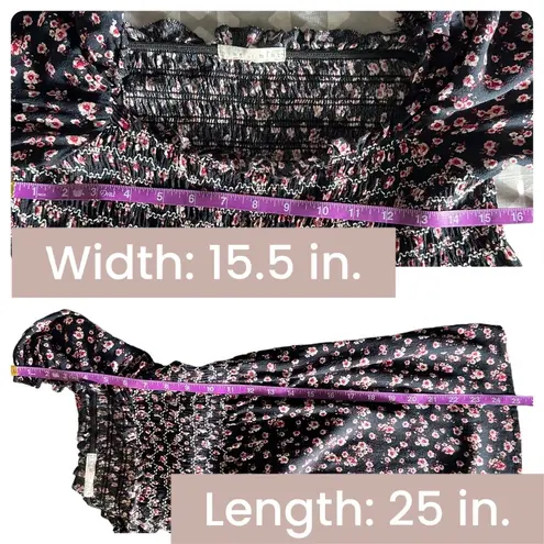 Hint of Mint Women's | | Navy Floral Square Neck Long Sleeve Smocked Top Blouse