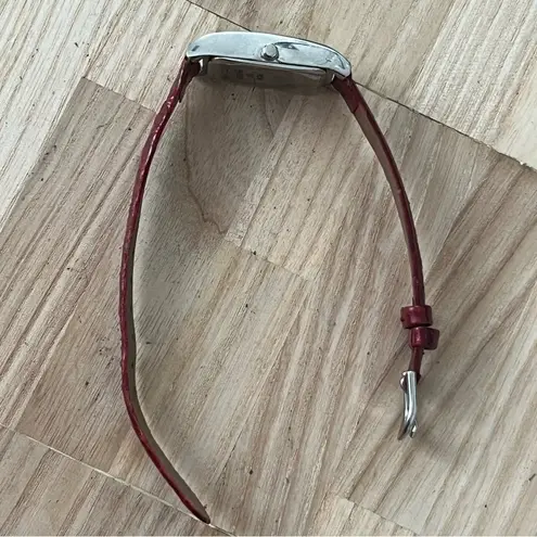 Jaclyn Smith Ladies Watch Stainless Rectangular Case Stainless Dial Red Leather