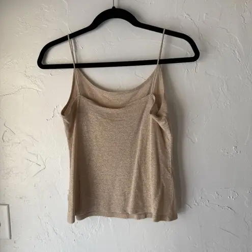 Y2k Gold Shimmer Tank Top Small Metallic Spaghetti Strap Lightweight Party Cami