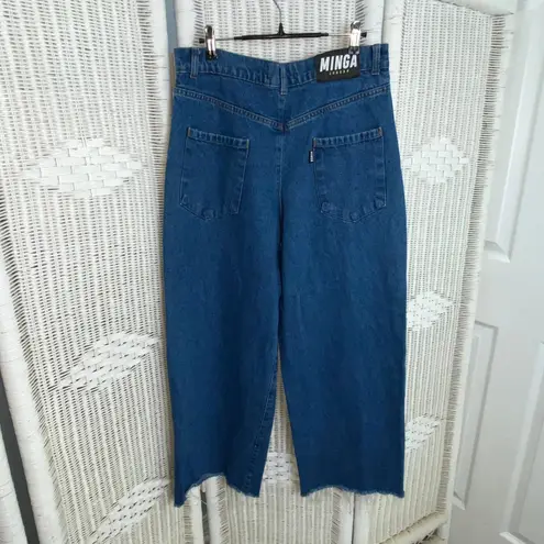 Minga London Butterfly Embroidered High Waist Straight Leg Jeans Y2K 32 US 8 Blue