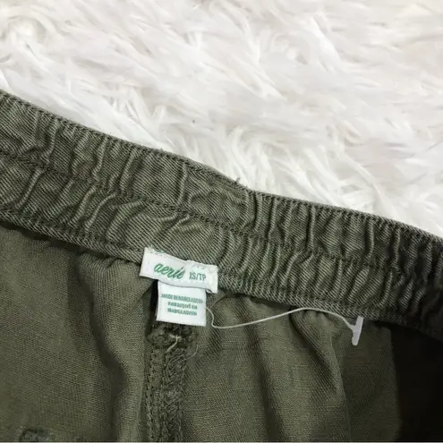 Aerie  Linen Lyocell Fringe Hem Utility Workwear Shorts Army Green XS