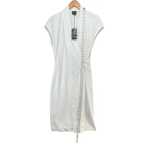 Giorgio Armani Cady Wrap Midi Dress 46 US 10 White Cap Sleeve Timeless Luxury