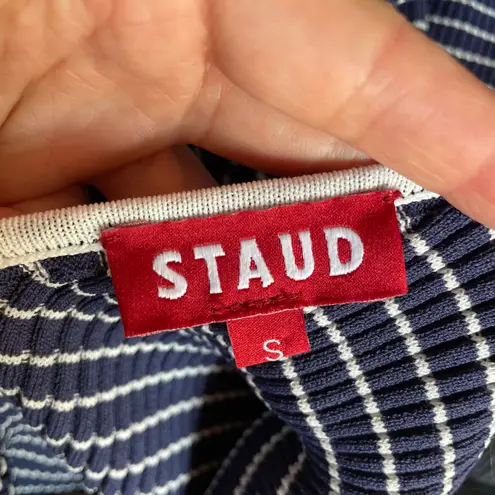 STAUD Dana sleeveless midi bodycon dress in navy micro stripe size S small