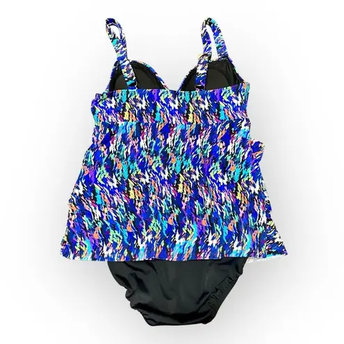 Swim Solutions Fauxkini Triple Tier One Piece Swimsuit Blue Purple Sz 8 NWT