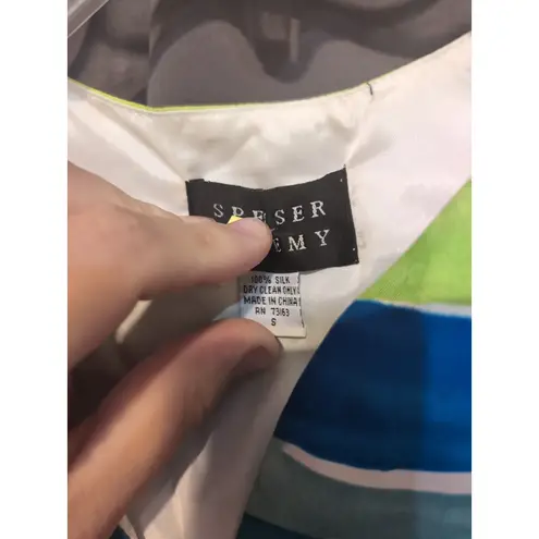 Jeremy Spenser Women's Small Silk Vest, Cool Multicolor Striped Vest, 100% Silk Blue