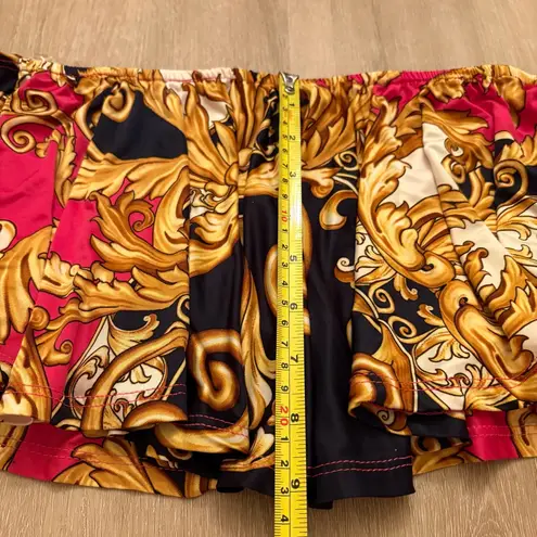 Y2K Baroque Print Off Shoulder Crop Top Boho Renaissance Style S/Chico USA Made Pink