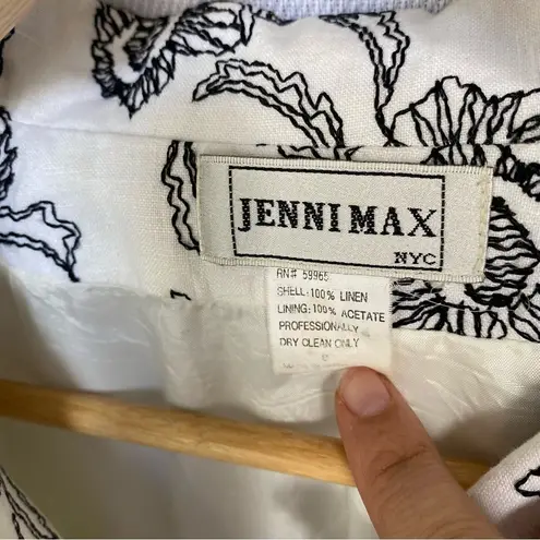 Vintage Jenni Max Linen Embroidered White and Black Blazer White Size 8