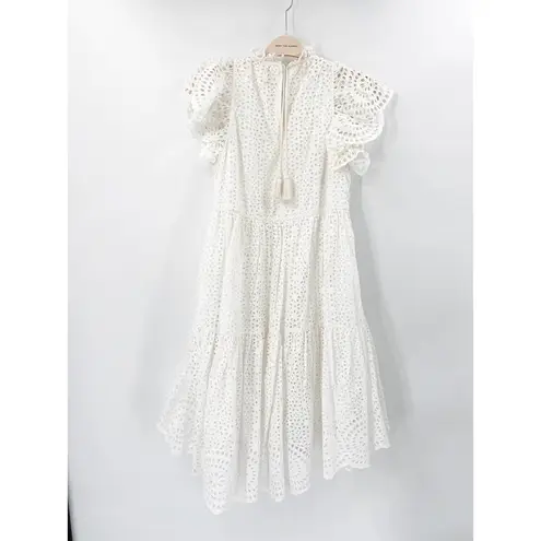 Ulla Johnson  Norah White Broderie Anglaise Eyelet Flutter Sleeve Tiered Dress 4