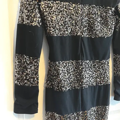 Black Sequin Long Sleeve Mini Dress Party Clubwear Sparkly Glam Size Medium
