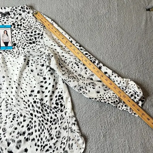Hilary Radley Top Womens 2X White Leopard Print Roll Sleeve Tunic Blouse NEW