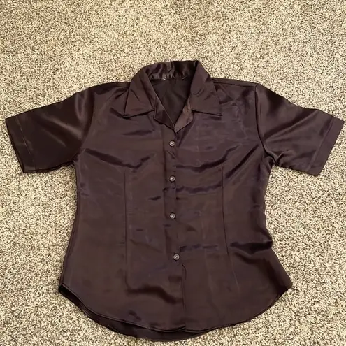 Chocolate brown Satin short sleeve shirt NWOT
