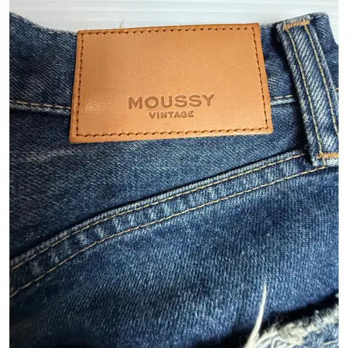 MOUSSY VINTAGE High Rise Straight Leg Jeans Distressed Frayed Hem Size 25 Blue