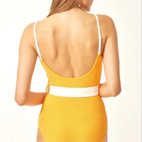 Solid & Striped NWT Nina Belted Textured One Piece Swimsuit in Marigold