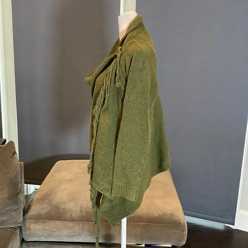Women’s Casual Green Knitted Sweater Wrap Around Design with Tassels Size S NWOT Green
