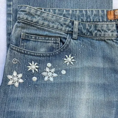 Dana Buchman Y2K 100% Cotton Beaded Light Wash Bootcut Denim Jeans Size 14/32