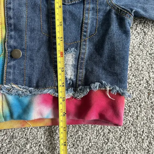 American Bazi Hooded Denim women Jacket With Tie-Dye Trim cropped distressed