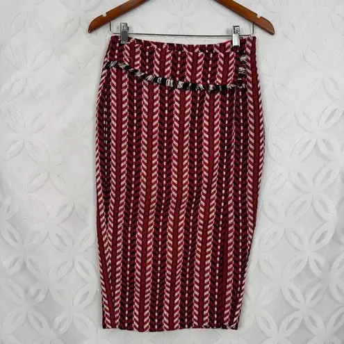 Eva Franco Red Blue White Geometric Print Wool Poly Blend Pencil Skirt With Slit Size 2