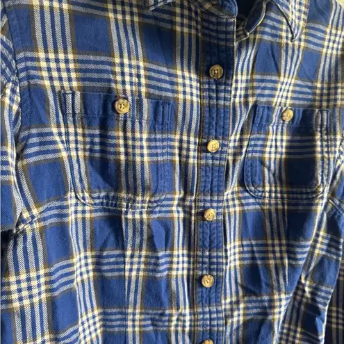Duluth Blue Cream Plaid Button Up Flannel Blouse Womens S Gorpcore Outdoors