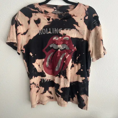 The Rolling Stones Band T Shirt Bleach Dye Graphic Tee Distressed