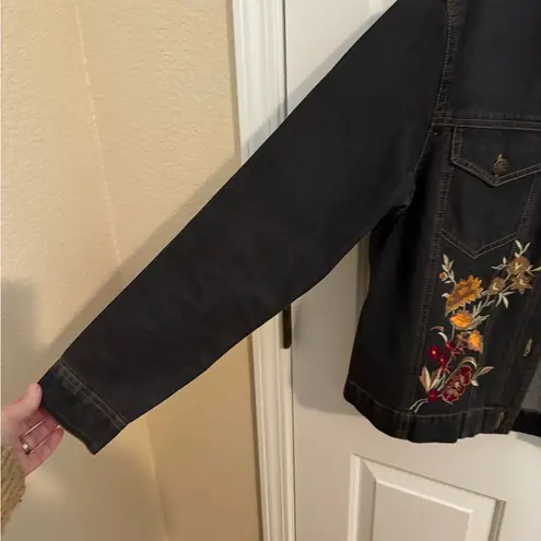 Coldwater Creek Denim Jean Embroidered Jacket Black Gold Green Small