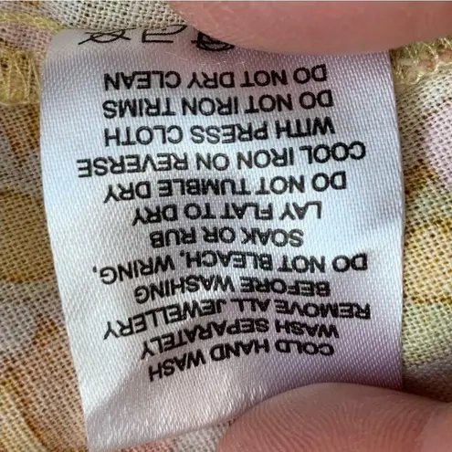 Ghanda Linen Blend Floral Summer Shift Dress, Sz Large Orange