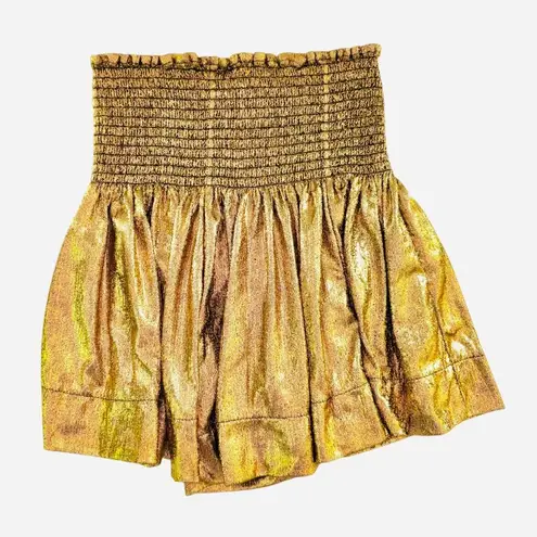 Queen of Sparkles Gold Swing Shorts SMALL Smocked Stretch Waist Metallic Party