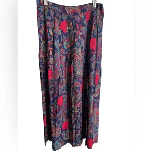 Vintage Pinnacle Blue Red Rayon Pleated Skirt 90s Paisley Boho Made in USA Sz 10