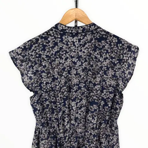 Madewell  Silk Blue Shirtdress Newsprint Floral Above Knee Button Dress size 8