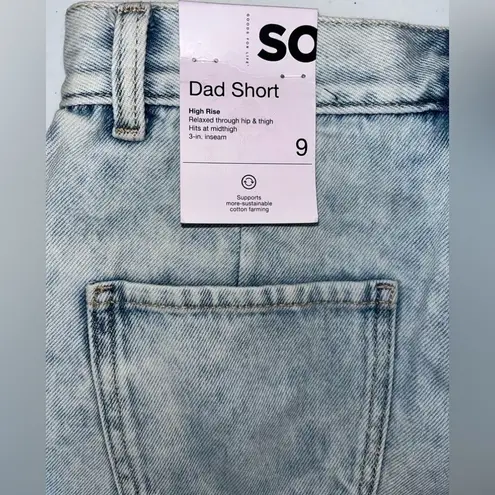 SO  Jean Shorts "Dad Short" Frayed Hem Juniors Sz 9 High Rise Relaxed Fit Light