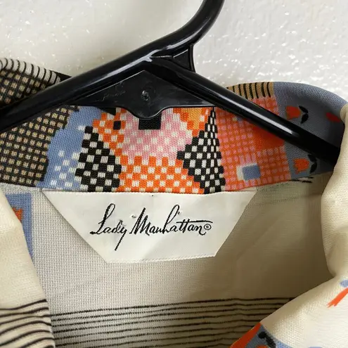 1970s Vtg Womens Shirt Large Lady Manhattan Long Sleeve Button Up Tulip Teacher Blue