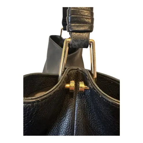 Black Pebbled Leather Tassel Hobo Bag Shoulder Tote Slouchy Minimalist