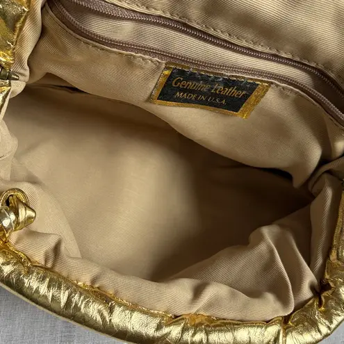 Unique Vintage 80s Gold Leather Shoulder Bag