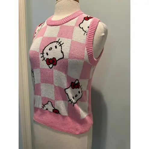 Hello Kitty  Sanrio Pink Checkered sleeveless sweater vest size XSmall