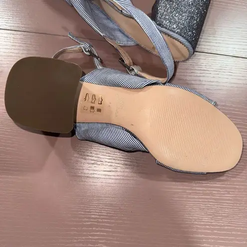 J. Crew Twisted knot Penny Sandal in Blue & White Stripe with Silver Glitter Hee Size 9.5