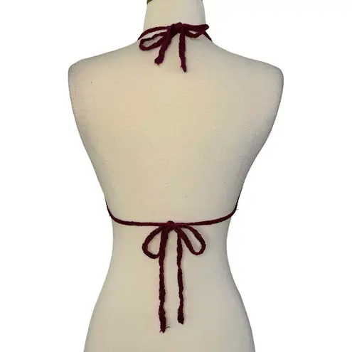 LAKHAYS Crochet Dream Catcher Halter Crop Top Tasseled Beaded Maroon One Size Size undefined