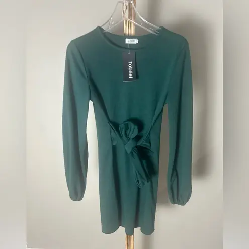 Tobrief Green Long Sleeve Tie Front Mini Dress Size Small NWT