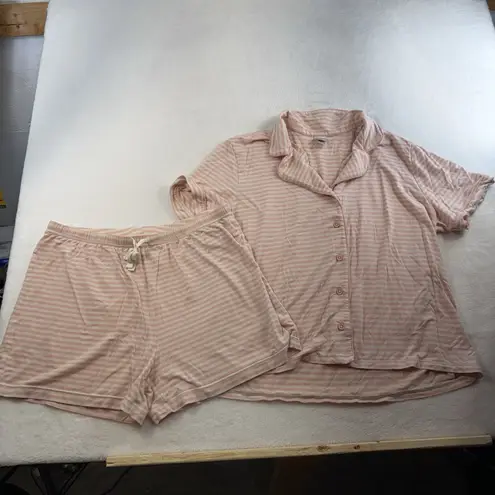 HANNA ANDERSSON Women's XL Pajama Set Short Sleeve Shorts in HannaSoft Striped Pink