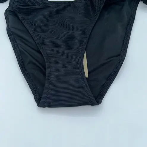 J.Crew NWT  Black Ribbed Cheeky String Side Tie Bikini Swim Suit Bottom Medium