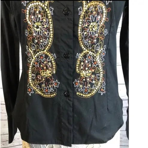 Coldwater Creek NWT embroidery & sequence black button down size XS