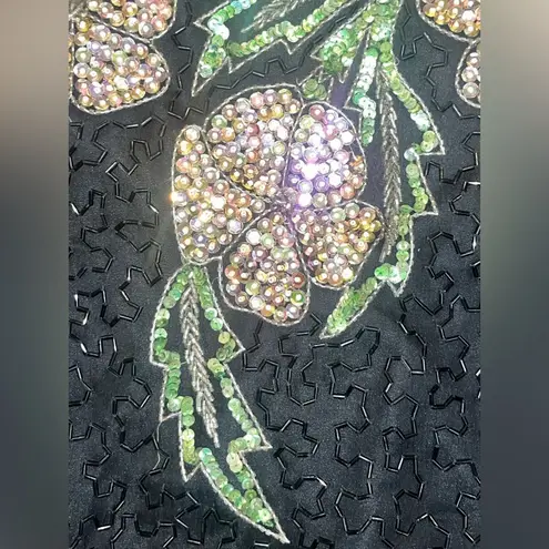 Scala Vintage 100% Silk Fully Beaded Floral Midi Dress Formal Cocktail Large - Image 15