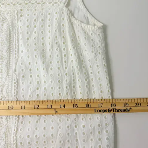 Solitaire White Shift Eyelet Lace Sleeveless White Lined Casual Cotton Dress S - Image 8