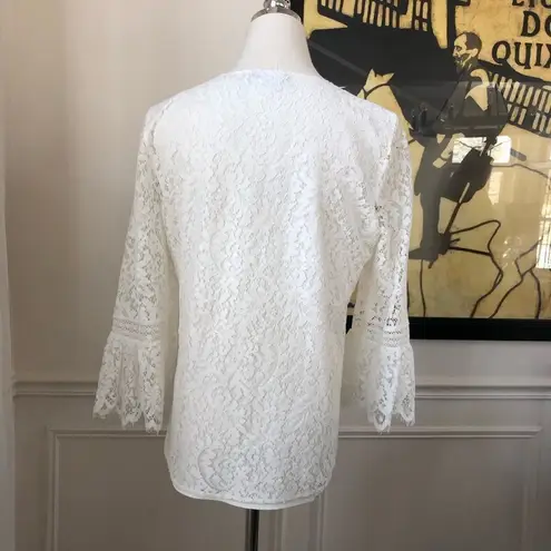 Karl Lagerfeld Ivory Lace Trumpet Sleeve Top S