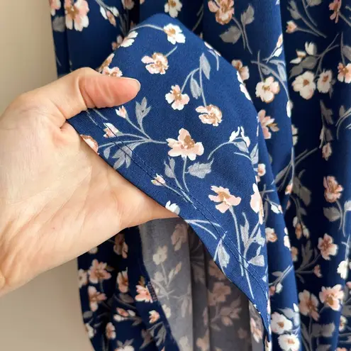 Kaileigh Blue Floral Faux Wrap Midi Stretch Dress, Size Large