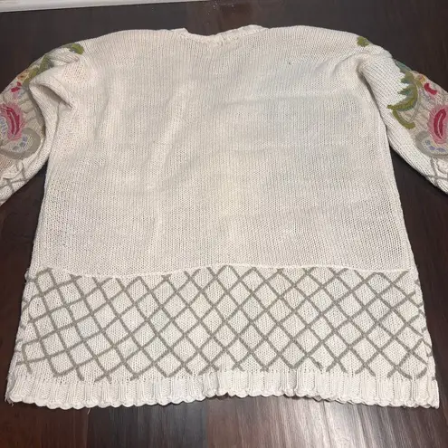 Cullinane Hand Knit Vtg 80s Sweater Floral Button Up VNeck 3d Women’s Sz MED