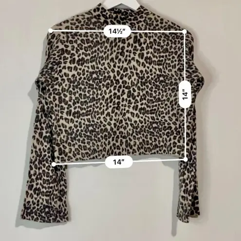 Topshop  Women’s Mock Neck Bell Sleeve Cheetah Print Cropped Sweater Cream Size 6 - Image 7