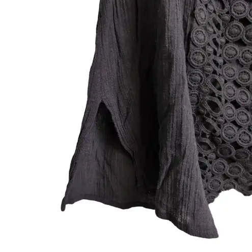 La Blanca Black Crochet V-Neck Crinkle Resort Tunic Cover Up XS